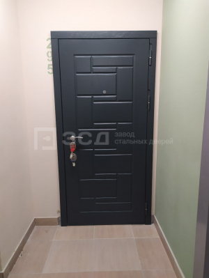 Квартирная металлическая дверь с повышенной шумоизоляцией тёмного цвета